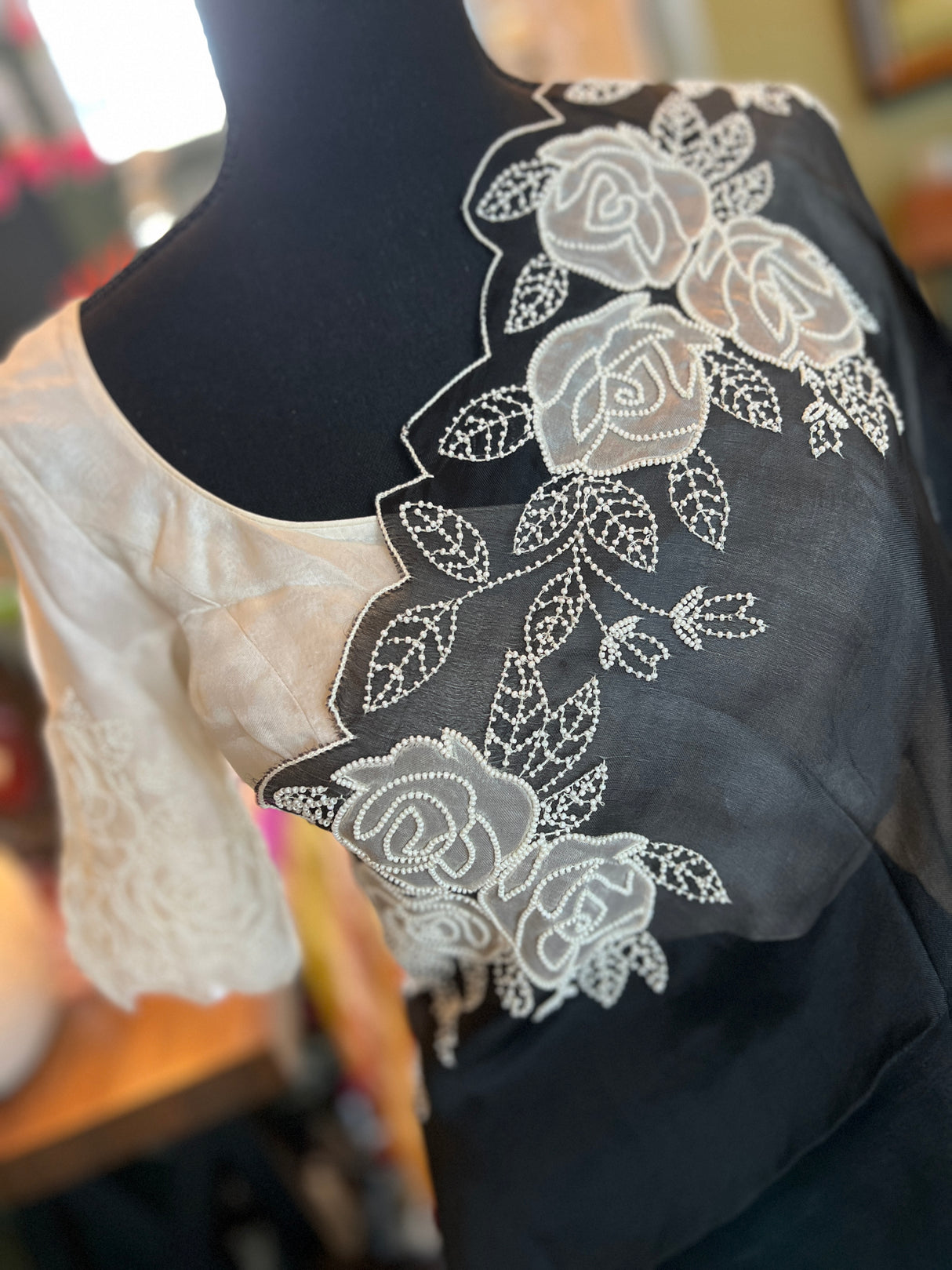 Black Ivory Applique Organza