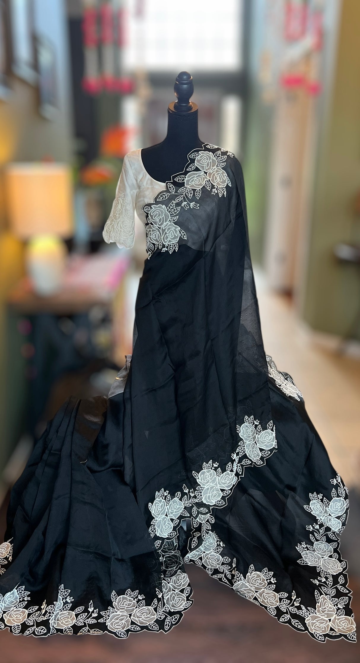 Black Ivory Applique Organza