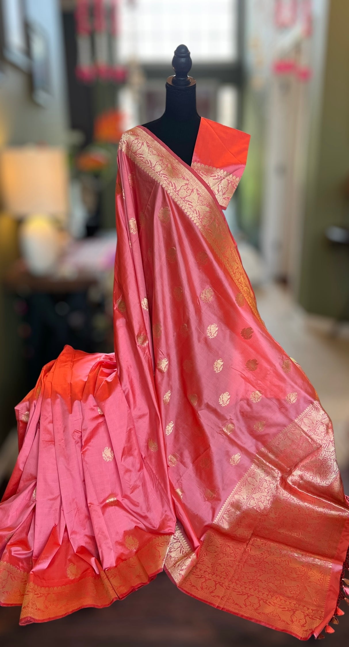 Peachy Pink Banaras Kaduwa Katan Silk