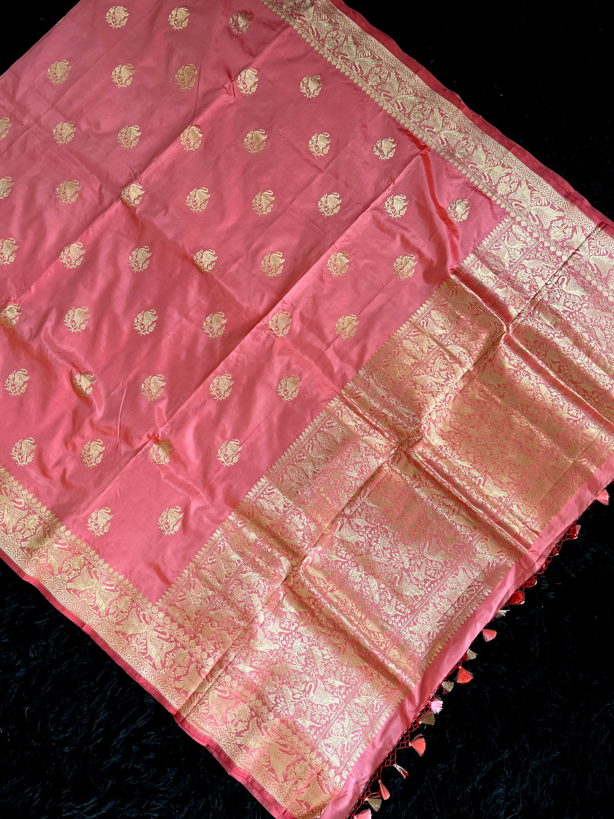 Peachy Pink Banaras Kaduwa Katan Silk