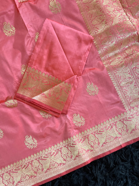 Peachy Pink Banaras Kaduwa Katan Silk