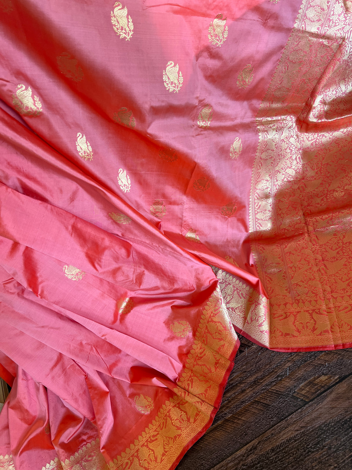 Peachy Pink Banaras Kaduwa Katan Silk