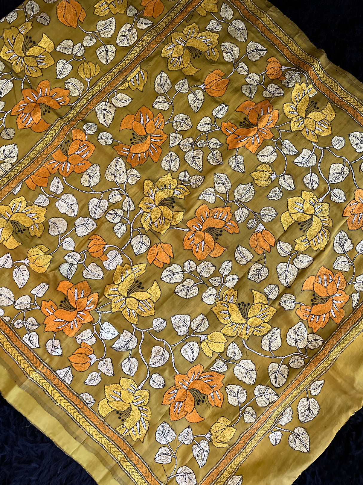 Mehendi Green HAND Kantha Stitch Gachi Tussar Silk