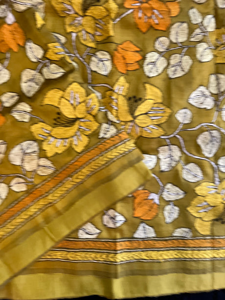 Mehendi Green HAND Kantha Stitch Gachi Tussar Silk