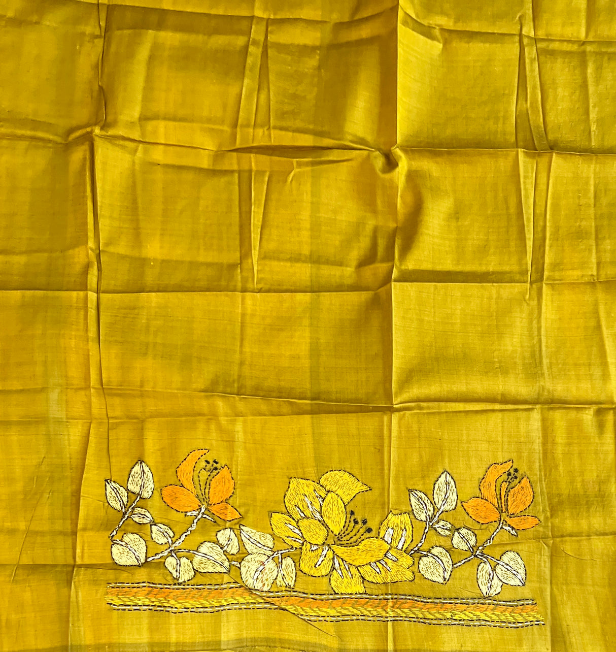Mehendi Green HAND Kantha Stitch Gachi Tussar Silk