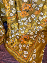 Mehendi Green HAND Kantha Stitch Gachi Tussar Silk