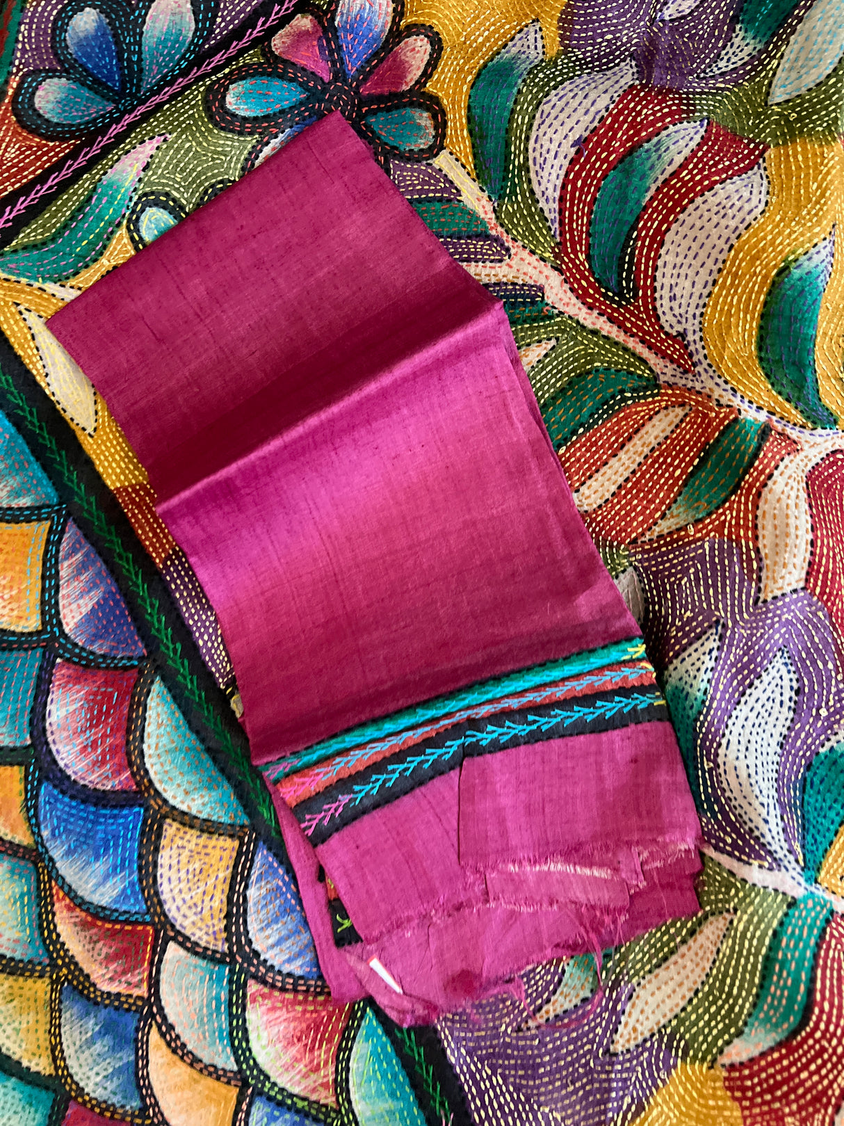 Pink Hand Katha Stitch Gachi Tussar Silk