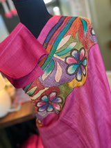 Pink Hand Katha Stitch Gachi Tussar Silk