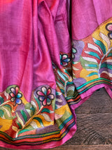 Pink Hand Katha Stitch Gachi Tussar Silk