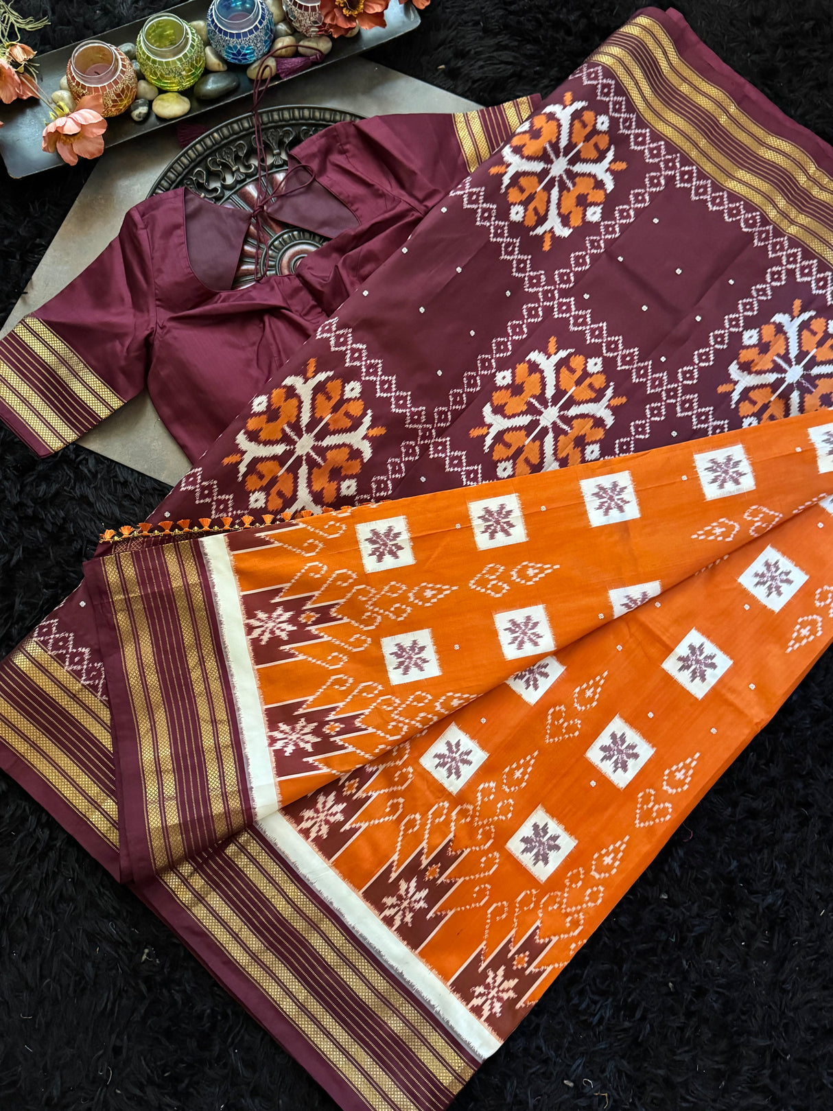 Rust Ikkat Pure Silk Handloom