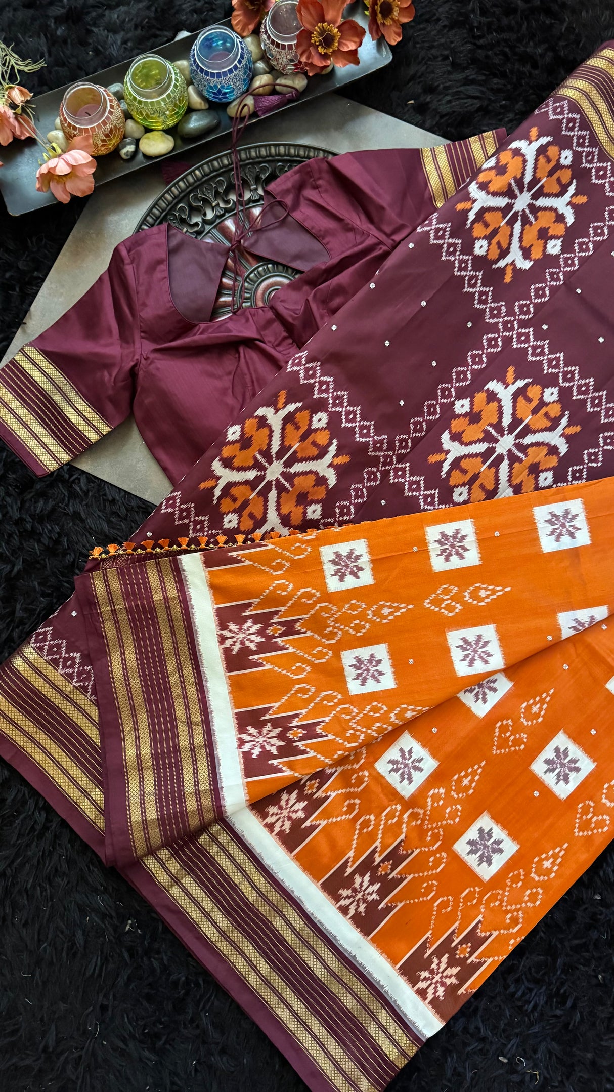 Rust Ikkat Pure Silk Handloom