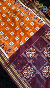Rust Ikkat Pure Silk Handloom