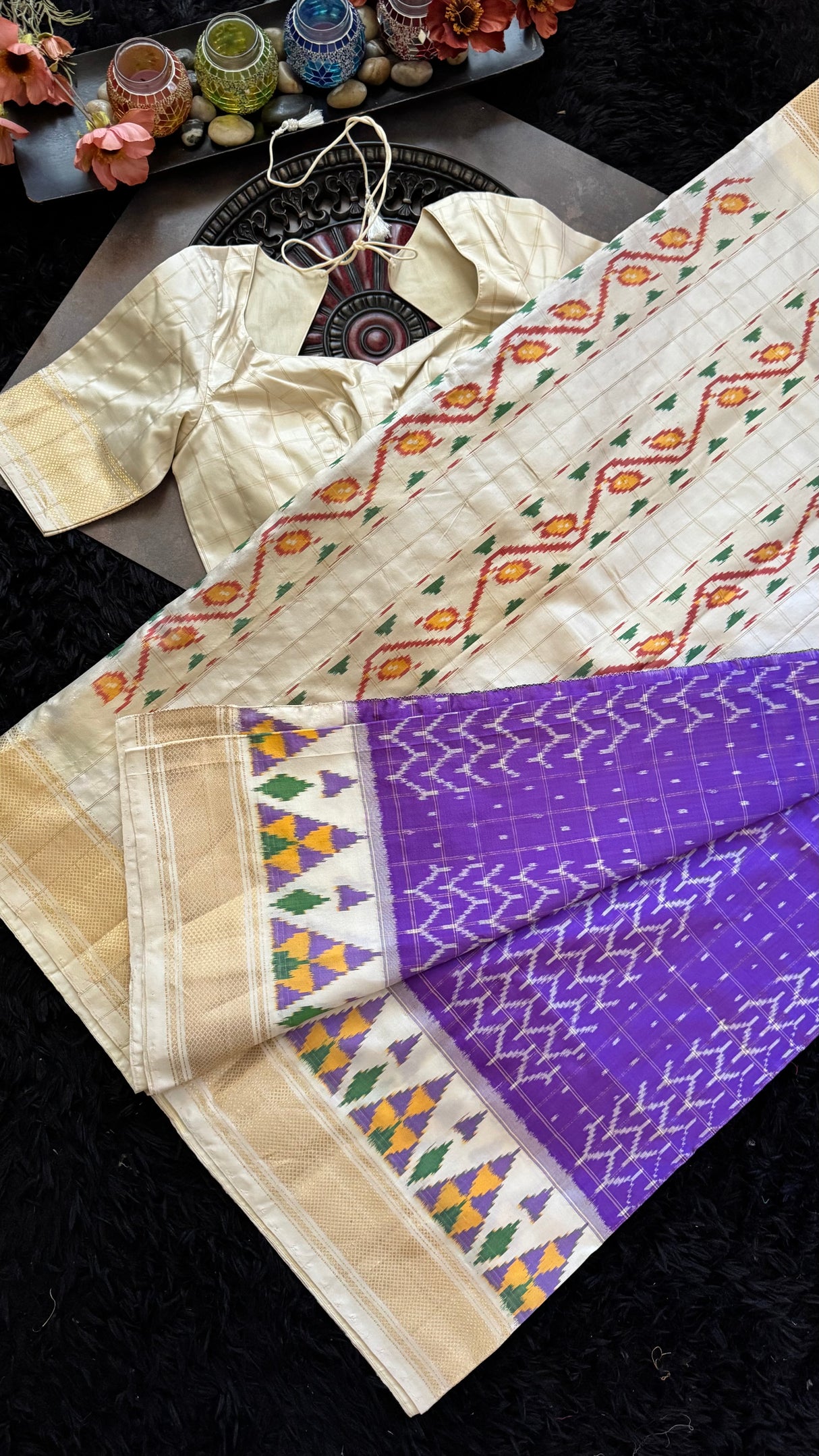 Lavender Ivory Ikkat Pure Silk Handloom