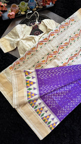 Lavender Ivory Ikkat Pure Silk Handloom