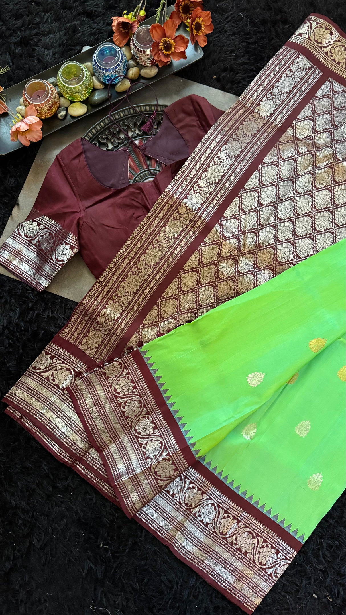 Lime Green Kokum  Gadwal Handloom Pure Silk