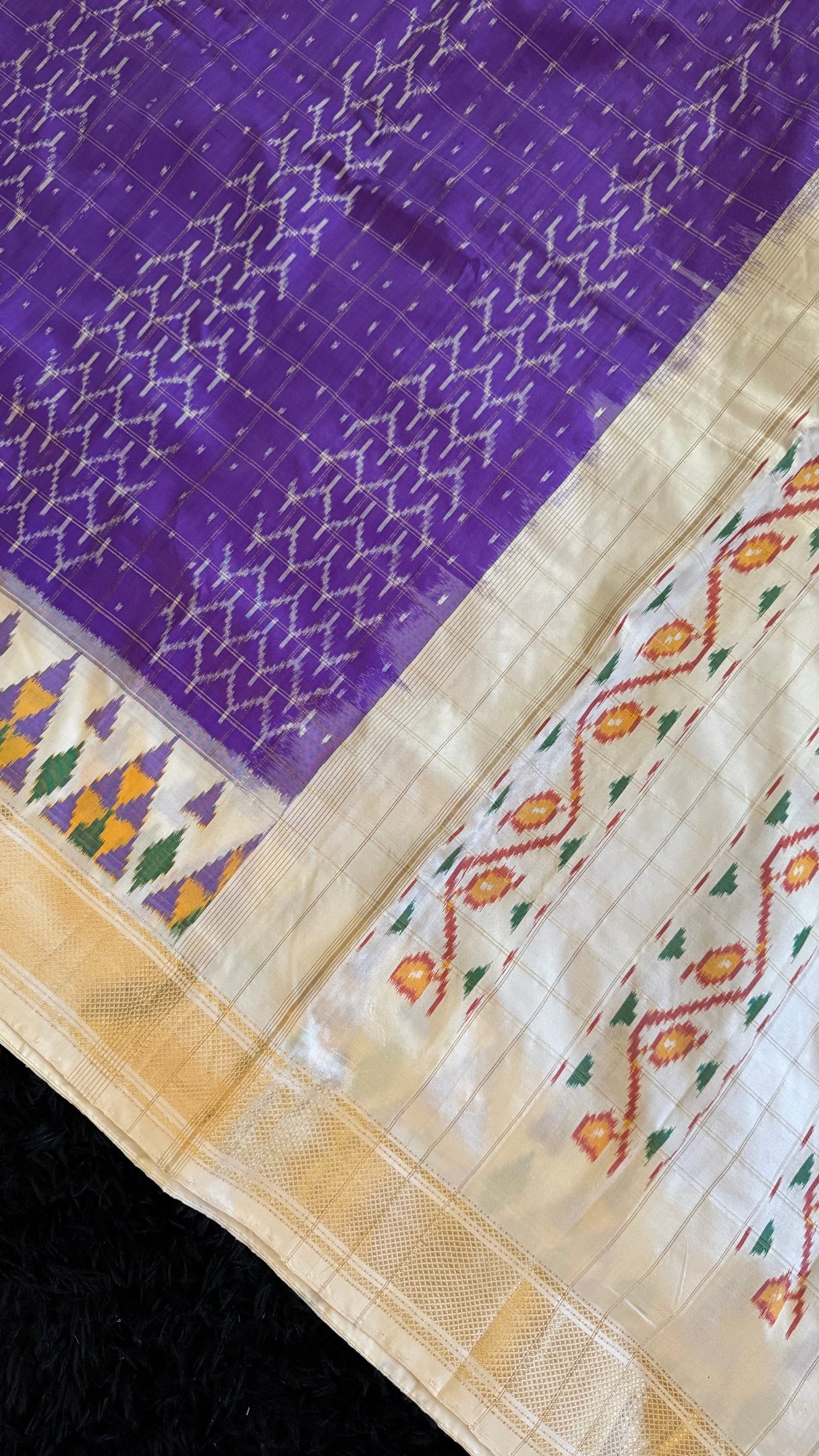 Lavender Ivory Ikkat Pure Silk Handloom