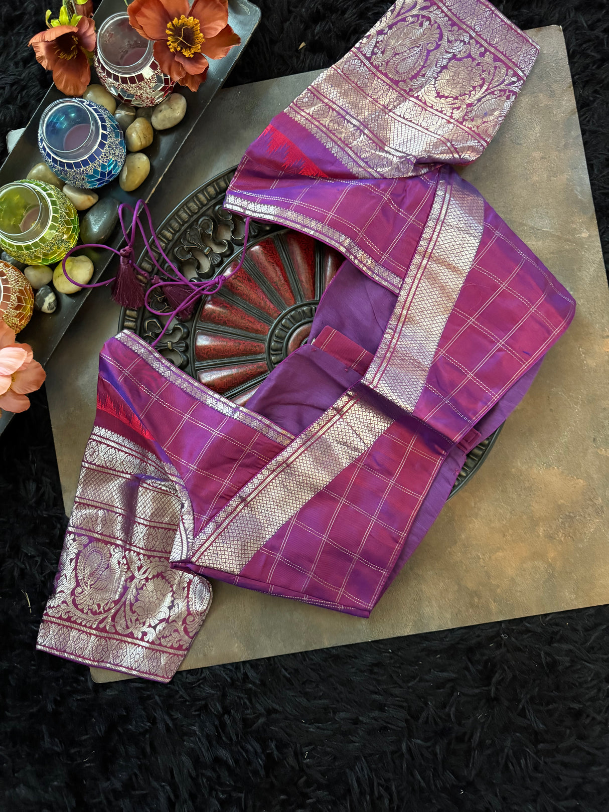 Azure Blue Magenta Gadwal Handloom Pure Silk