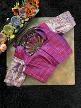 Azure Blue Magenta Gadwal Handloom Pure Silk