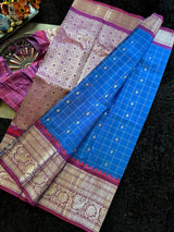 Azure Blue Magenta Gadwal Handloom Pure Silk