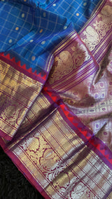 Azure Blue Magenta Gadwal Handloom Pure Silk