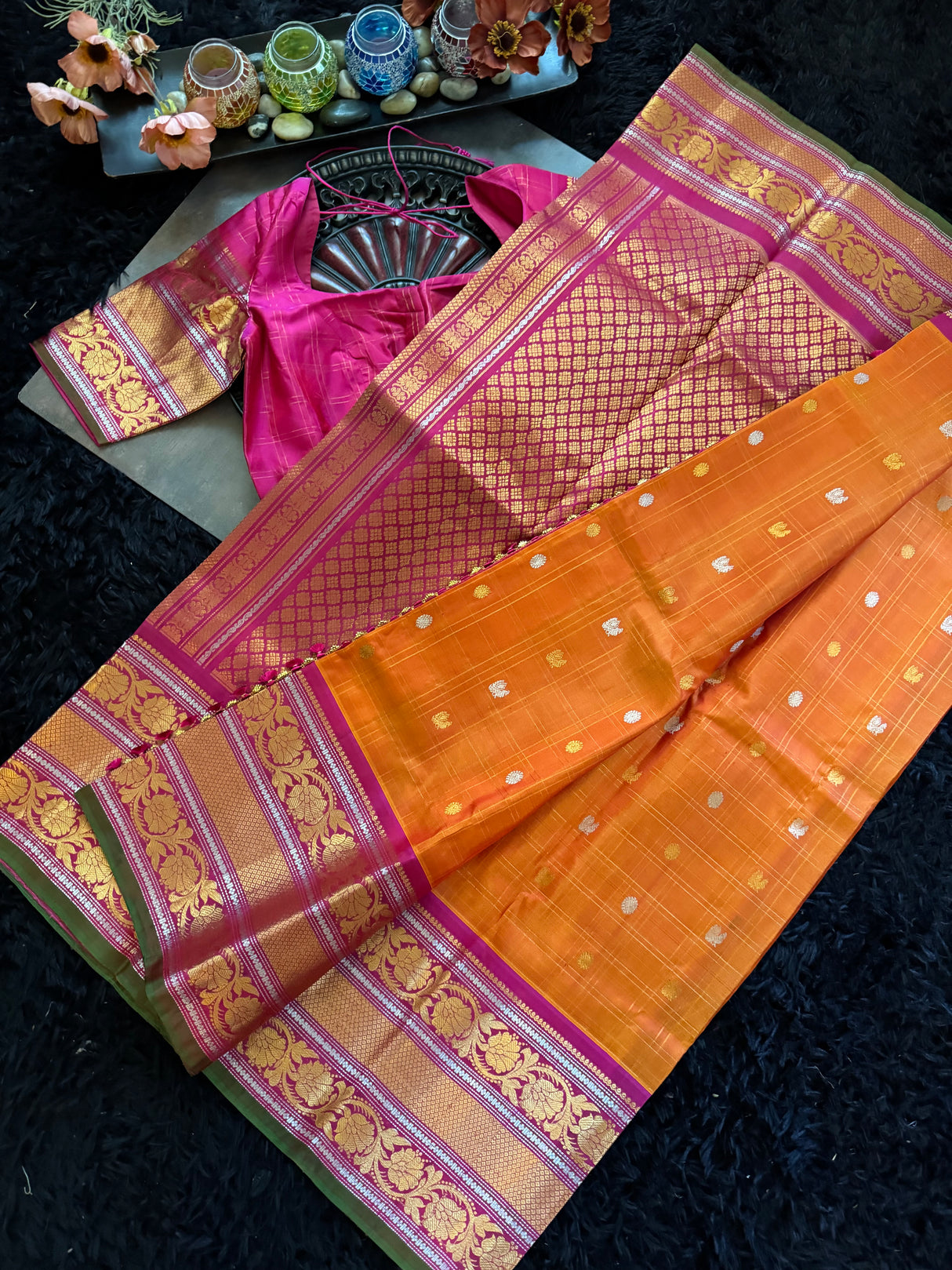 Rust Rani Pink Gadwal Handloom Pure Silk