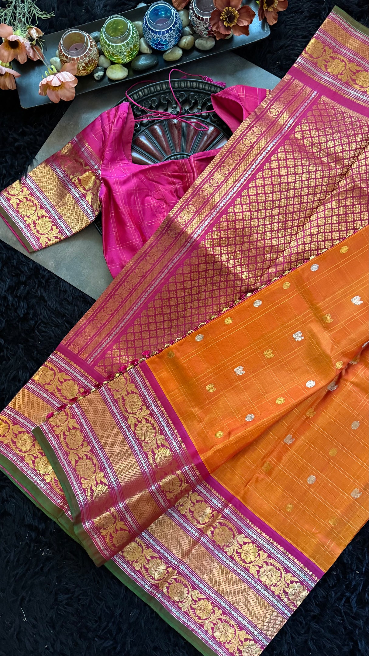 Rust Rani Pink Gadwal Handloom Pure Silk
