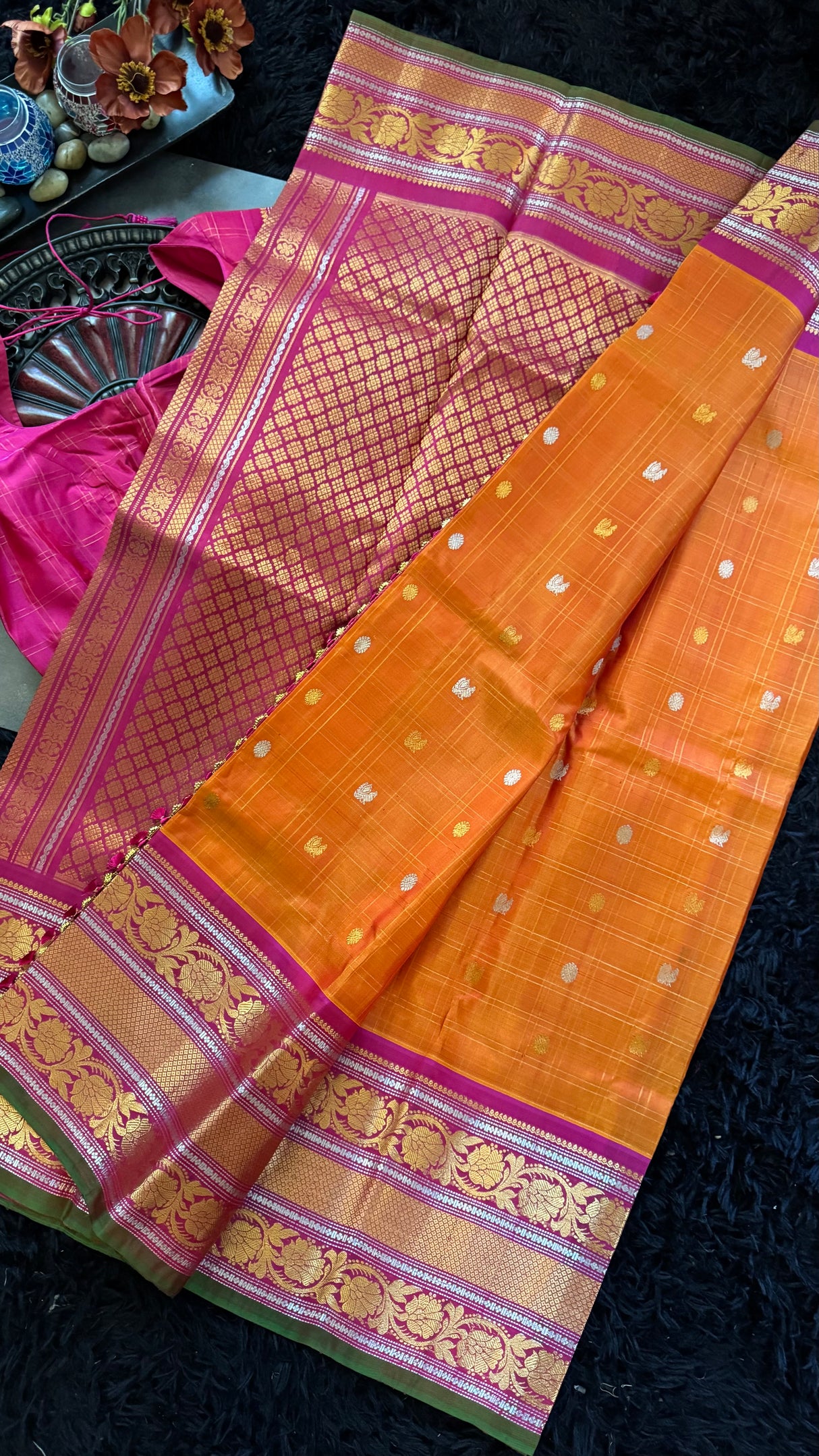 Rust Rani Pink Gadwal Handloom Pure Silk