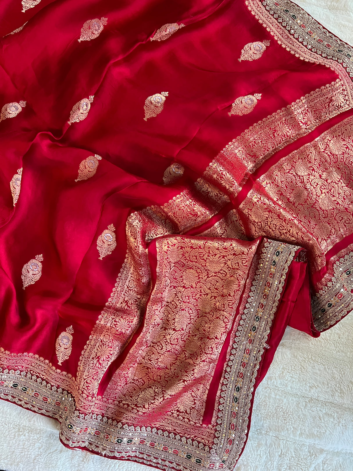 Red Crepe With Sabyasachi Borders