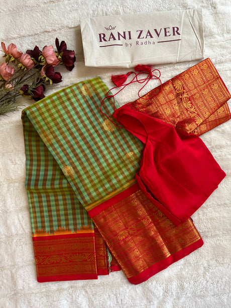 Checks Long Border Kanchi Gadwal Handloom Pure Silk