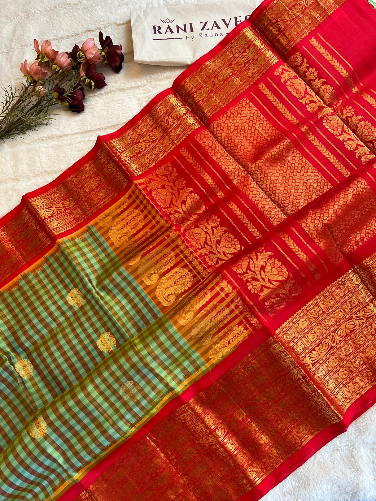Checks Long Border Kanchi Gadwal Handloom Pure Silk