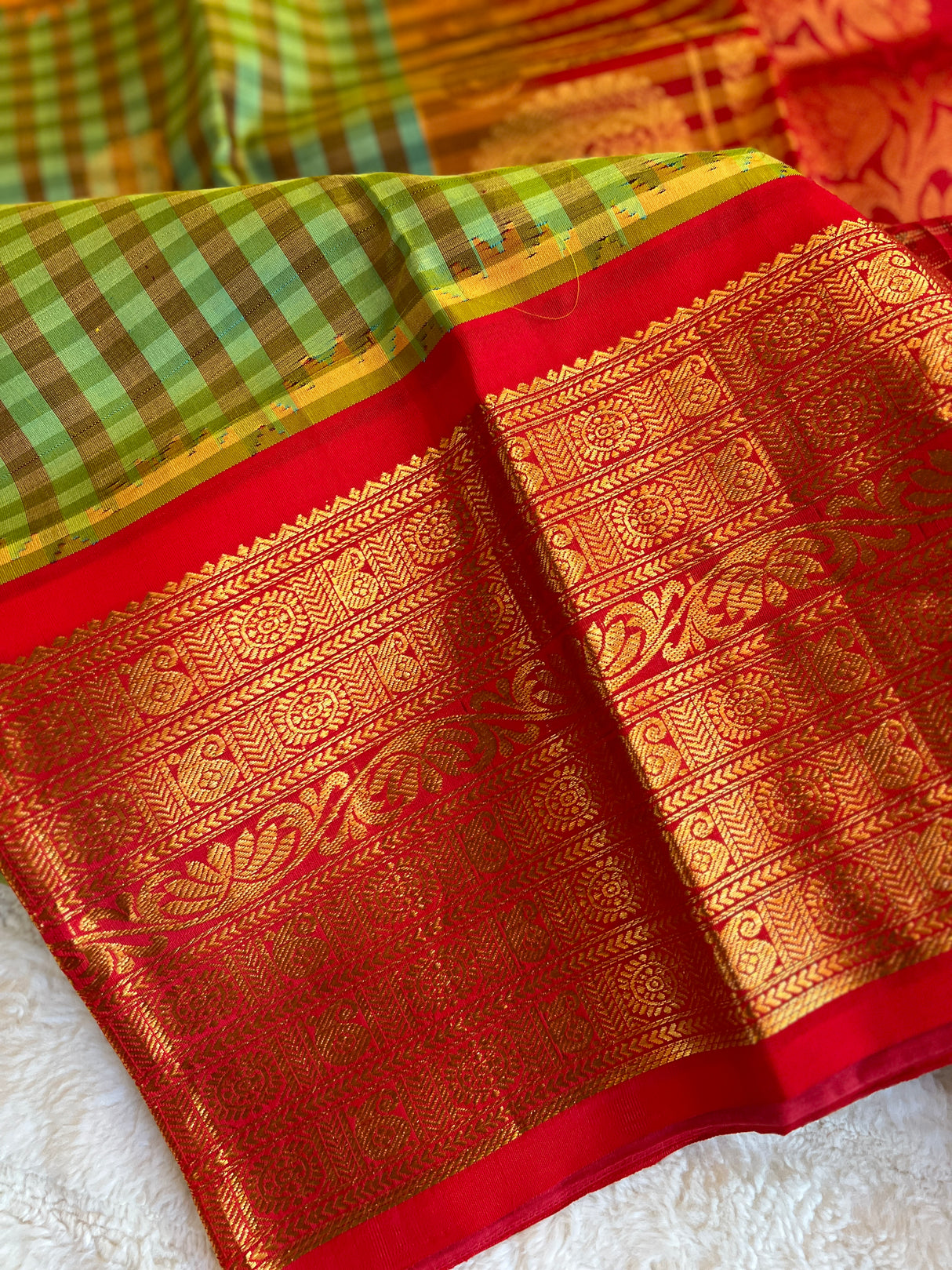 Checks Long Border Kanchi Gadwal Handloom Pure Silk