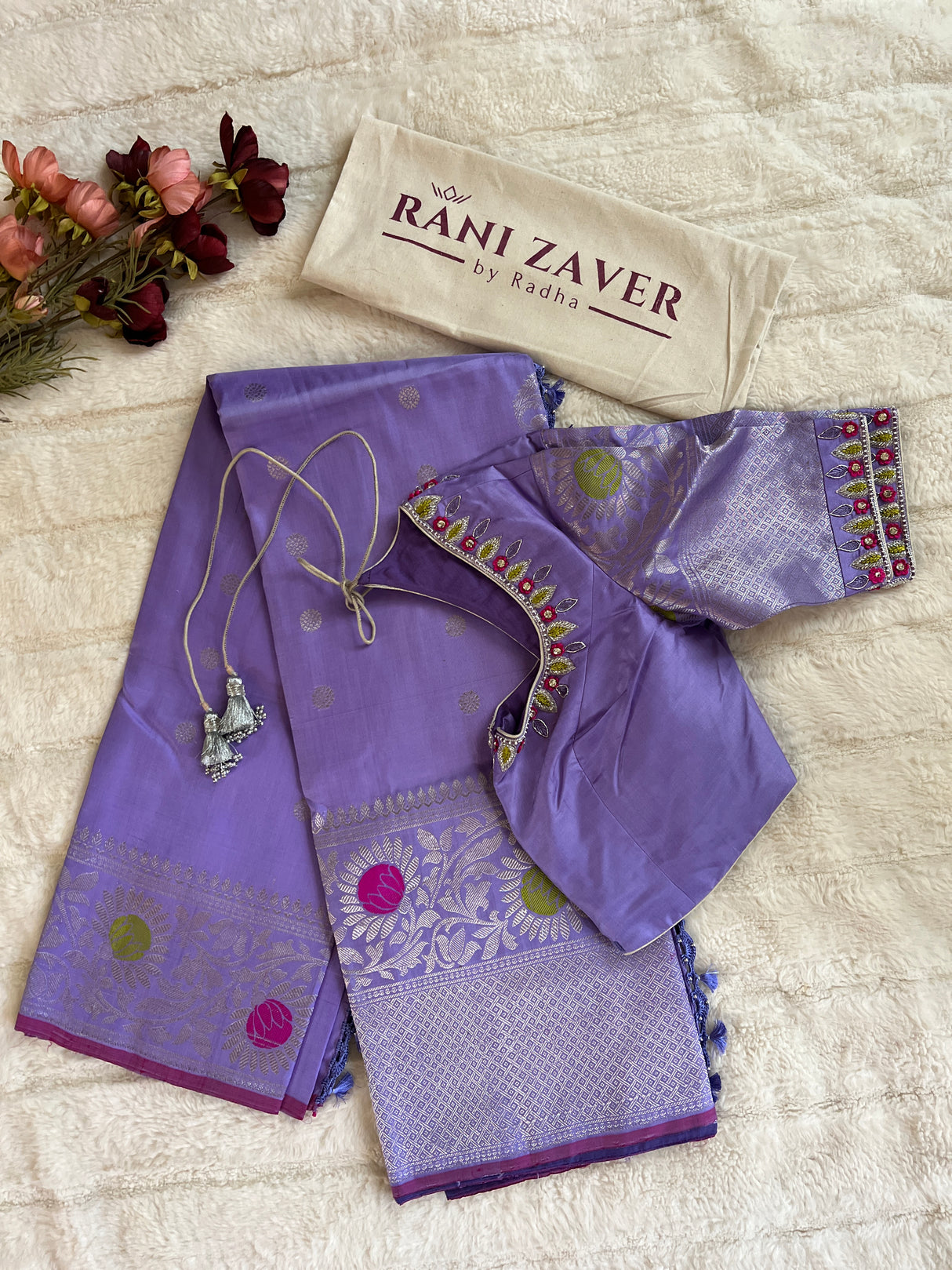 Lavender Meenakari Kanchi Gadwal Fusion Handloom Pure Silk