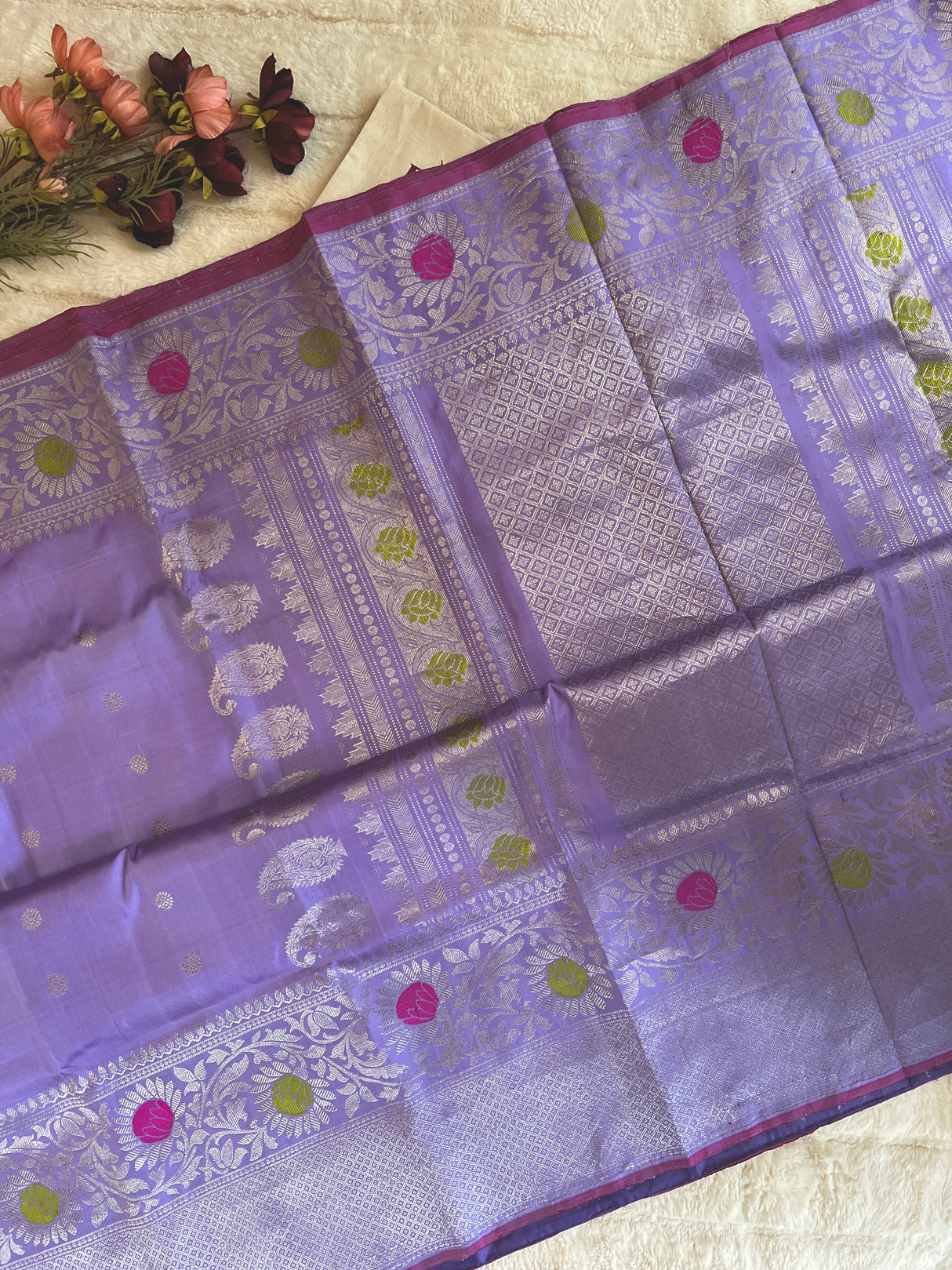 Lavender Meenakari Kanchi Gadwal Fusion Handloom Pure Silk