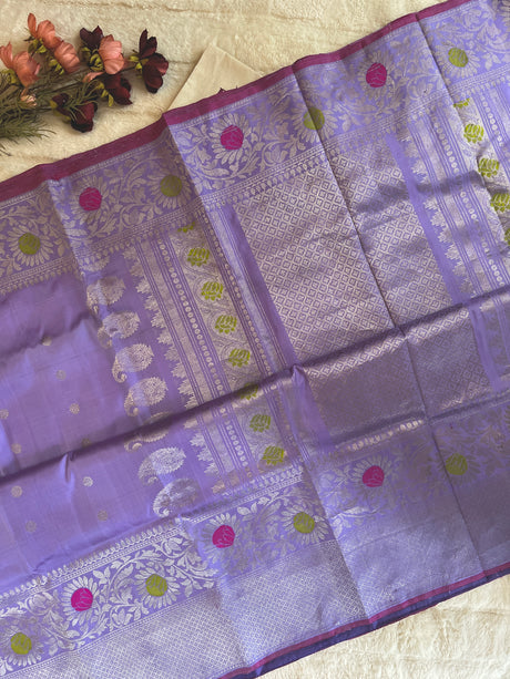 Lavender Meenakari Kanchi Gadwal Fusion Handloom Pure Silk