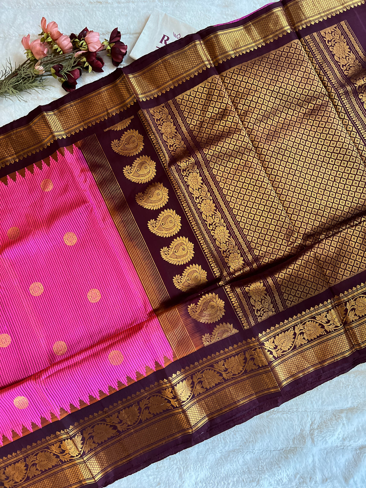 Dual Shade Pink Kokum Combo  Gadwal Pure Silk