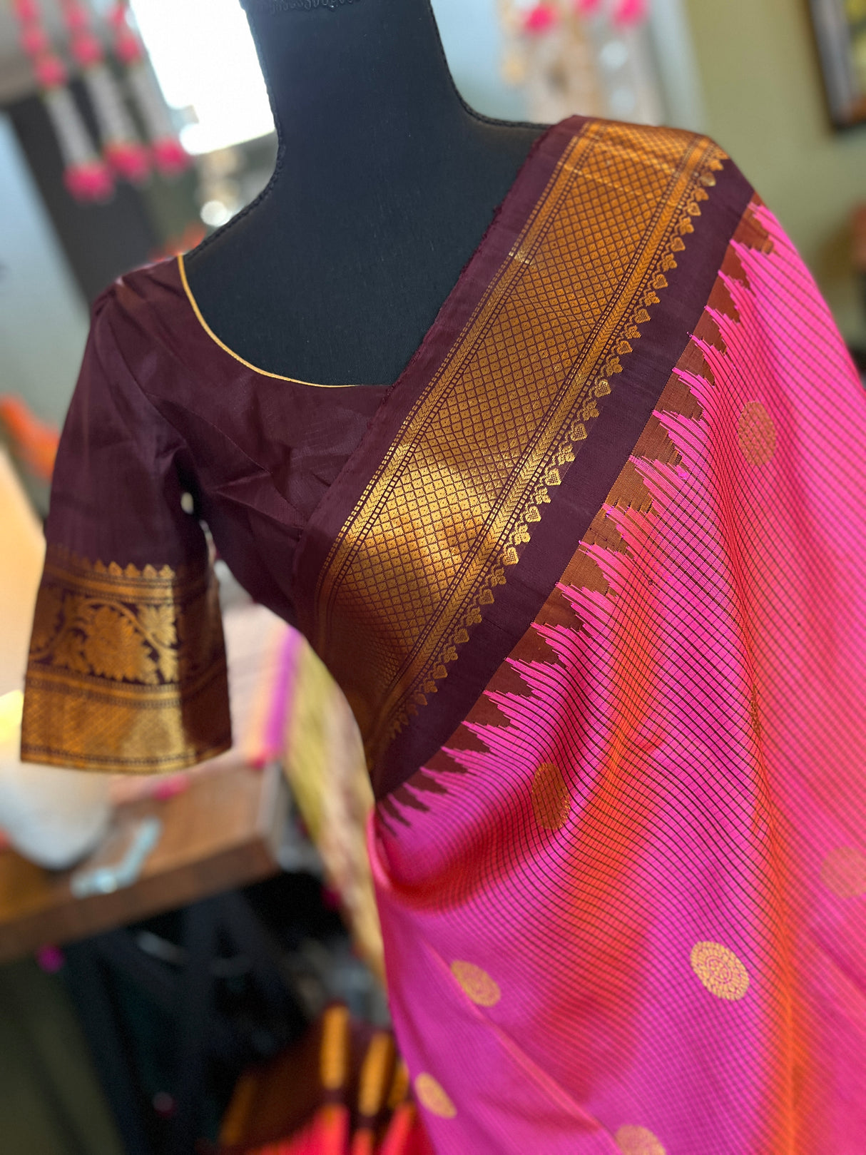Dual Shade Pink Kokum Combo  Gadwal Pure Silk
