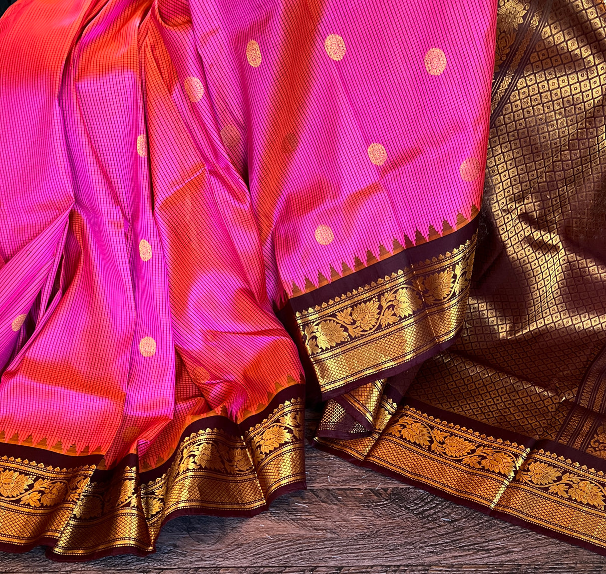 Dual Shade Pink Kokum Combo  Gadwal Pure Silk