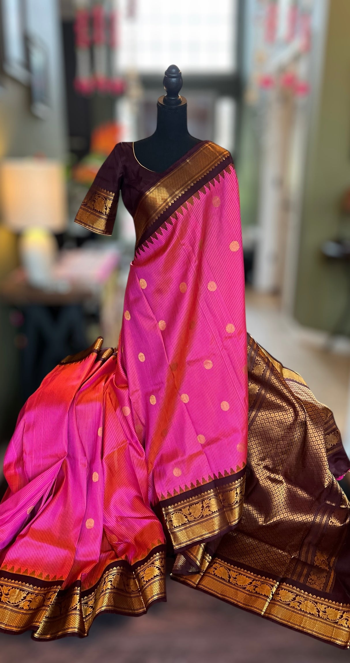 Dual Shade Pink Kokum Combo  Gadwal Pure Silk