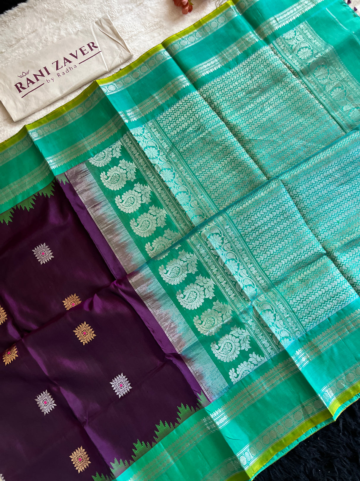 Purple Teal Combo Gadwal Handloom Pure Silk