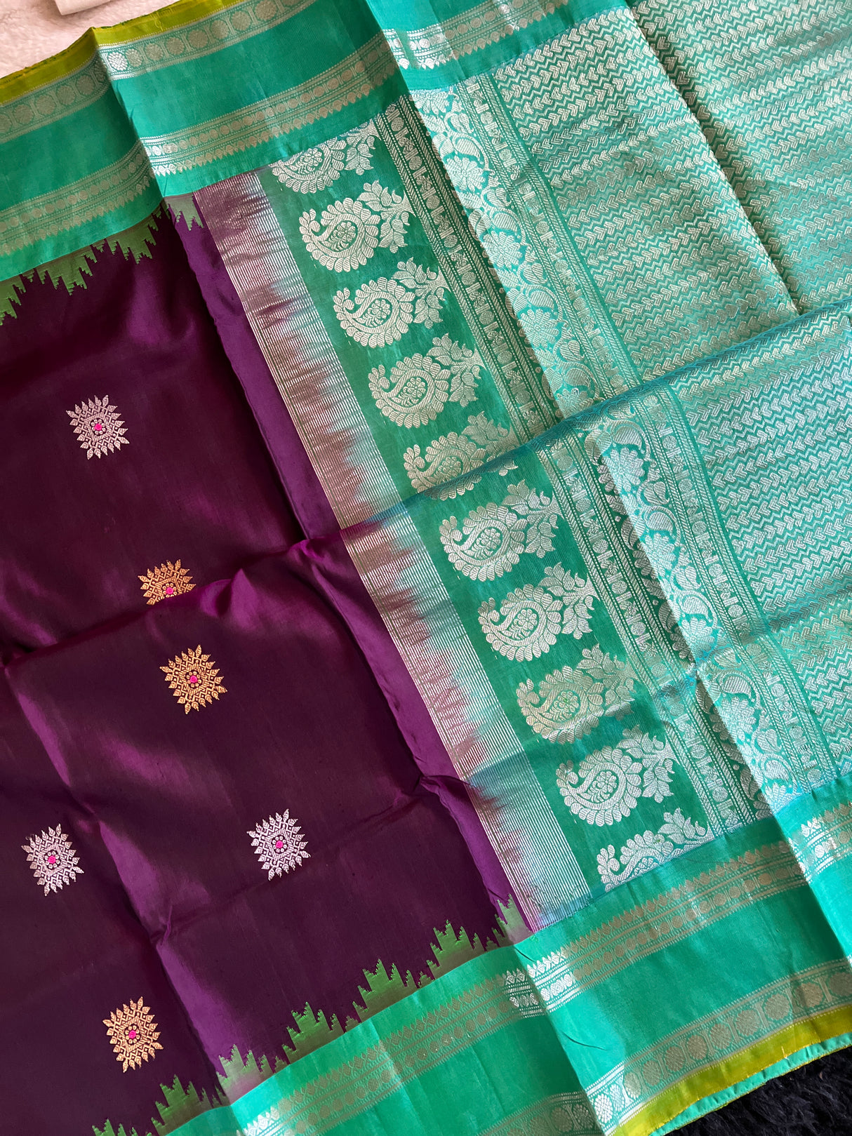 Purple Teal Combo Gadwal Handloom Pure Silk