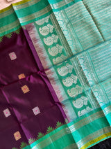Purple Teal Combo Gadwal Handloom Pure Silk