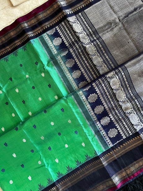 Aquamarine Navy Blue Combo Gadwal Handloom Pure Silk