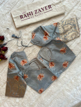 Powder Blue Floral Digital Print Banaras Lightweight Pure SIlk