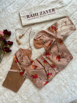 Pastel Peachy Pink Floral Digital Print Banaras Lightweight Pure SIlk