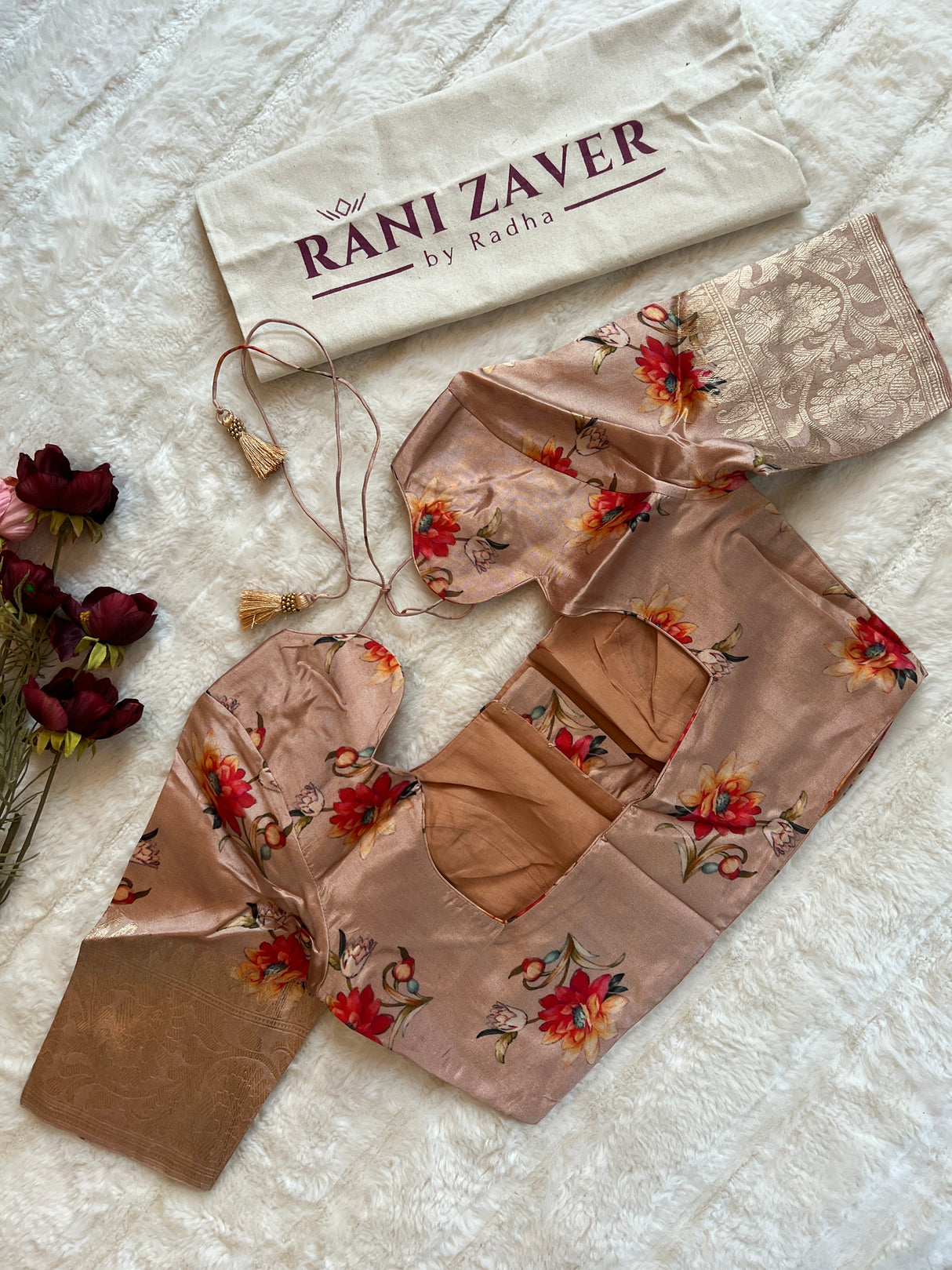 Pastel Peachy Pink Floral Digital Print Banaras Lightweight Pure SIlk