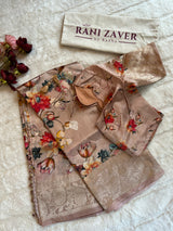 Pastel Peachy Pink Floral Digital Print Banaras Lightweight Pure SIlk