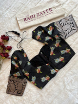 Black Floral Digital Print Banaras Lightweight Pure SIlk