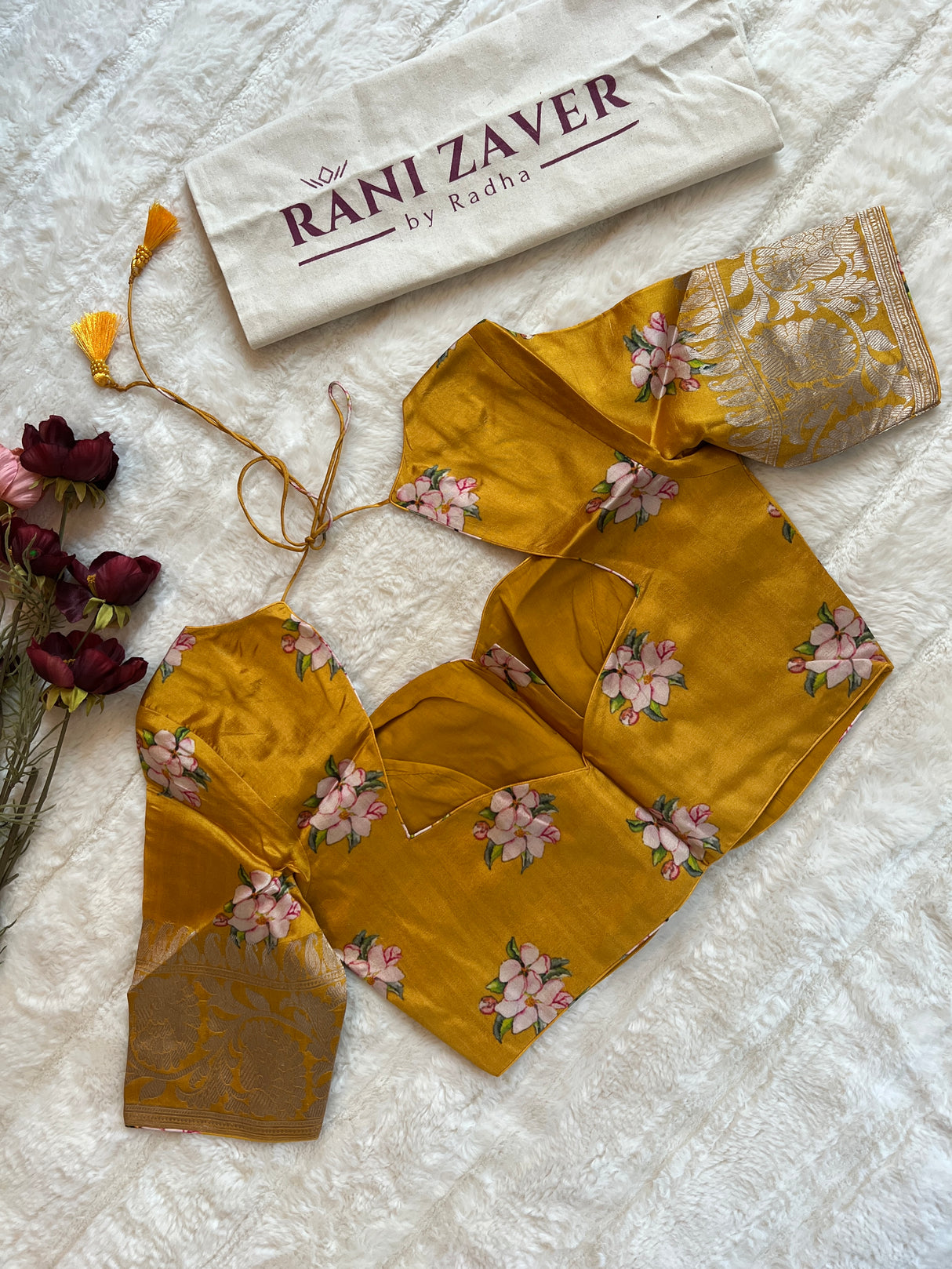 Yellow Floral Digital Print Banaras Lightweight Pure SIlk