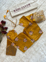 Yellow Floral Digital Print Banaras Lightweight Pure SIlk