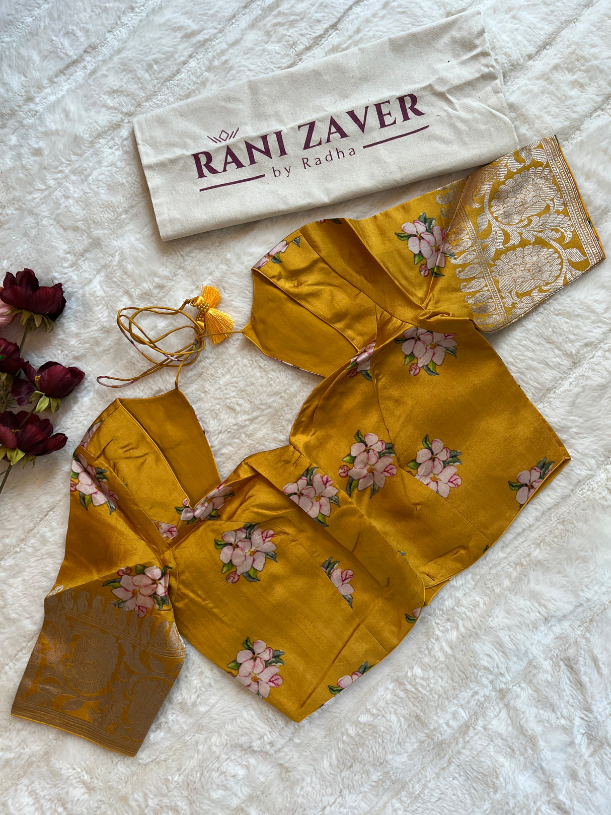 Yellow Floral Digital Print Banaras Lightweight Pure SIlk